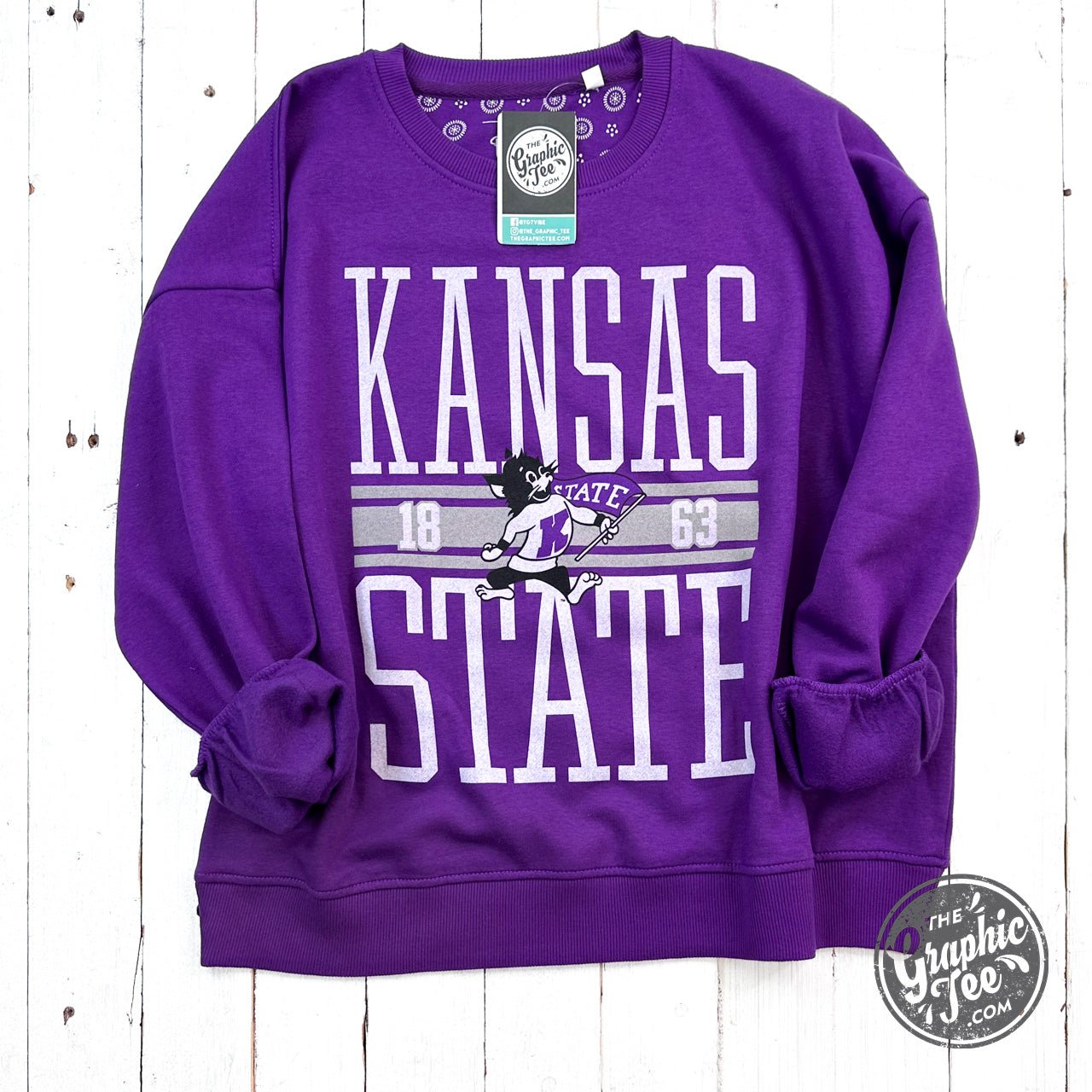 Amelia Kansas State University Long Sleeve Crew Neck Blousant Oversized Fleece Licensed Apparel - The Graphic Tee