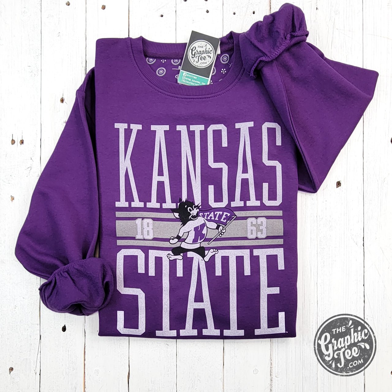 Amelia Kansas State University Long Sleeve Crew Neck Blousant Oversized Fleece Licensed Apparel - The Graphic Tee