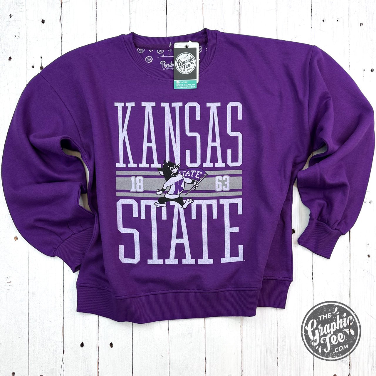 Amelia Kansas State University Long Sleeve Crew Neck Blousant Oversized Fleece Licensed Apparel - The Graphic Tee