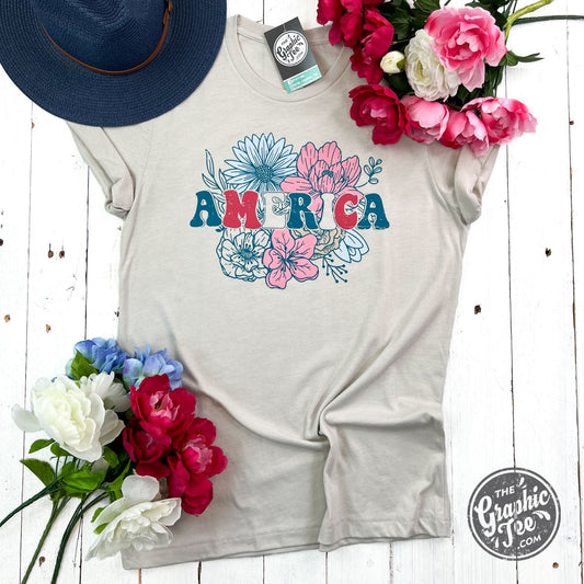America Floral Heather Dust Short Sleeve Tee - The Graphic Tee