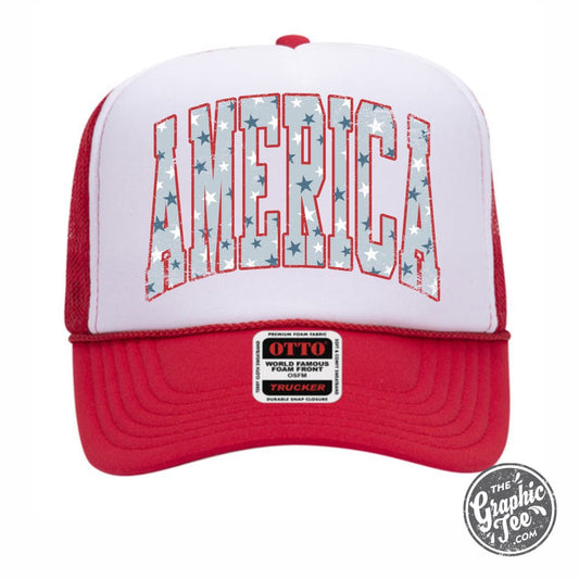 AMERICA with Stars Foam Trucker Cap - The Graphic Tee