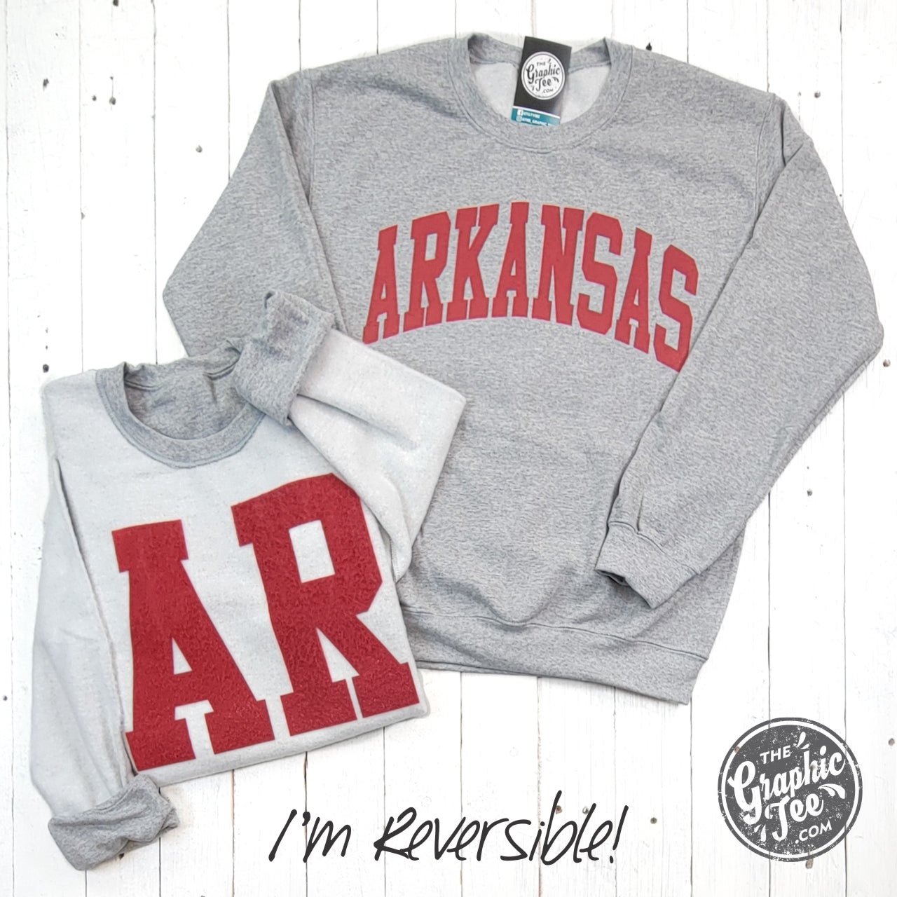 Arkansas Reversible Sport Grey Crewneck Sweatshirt - The Graphic Tee