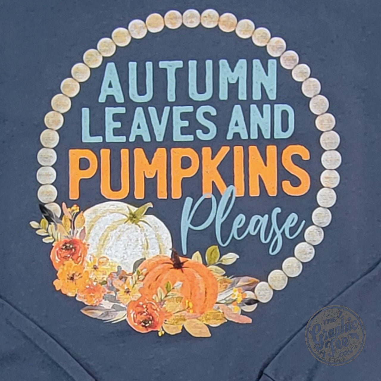 Autumn Leaves and Pumpkins Please Vintage Navy Long Sleeve Tee - The Graphic Tee