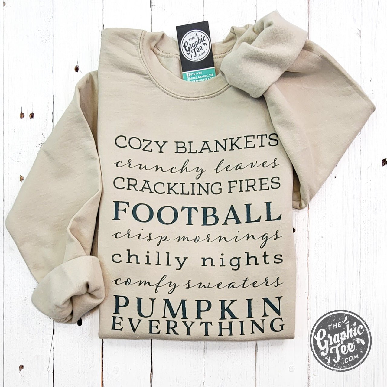 Autumn Words Cozy Sand Crewneck Sweatshirt - The Graphic Tee