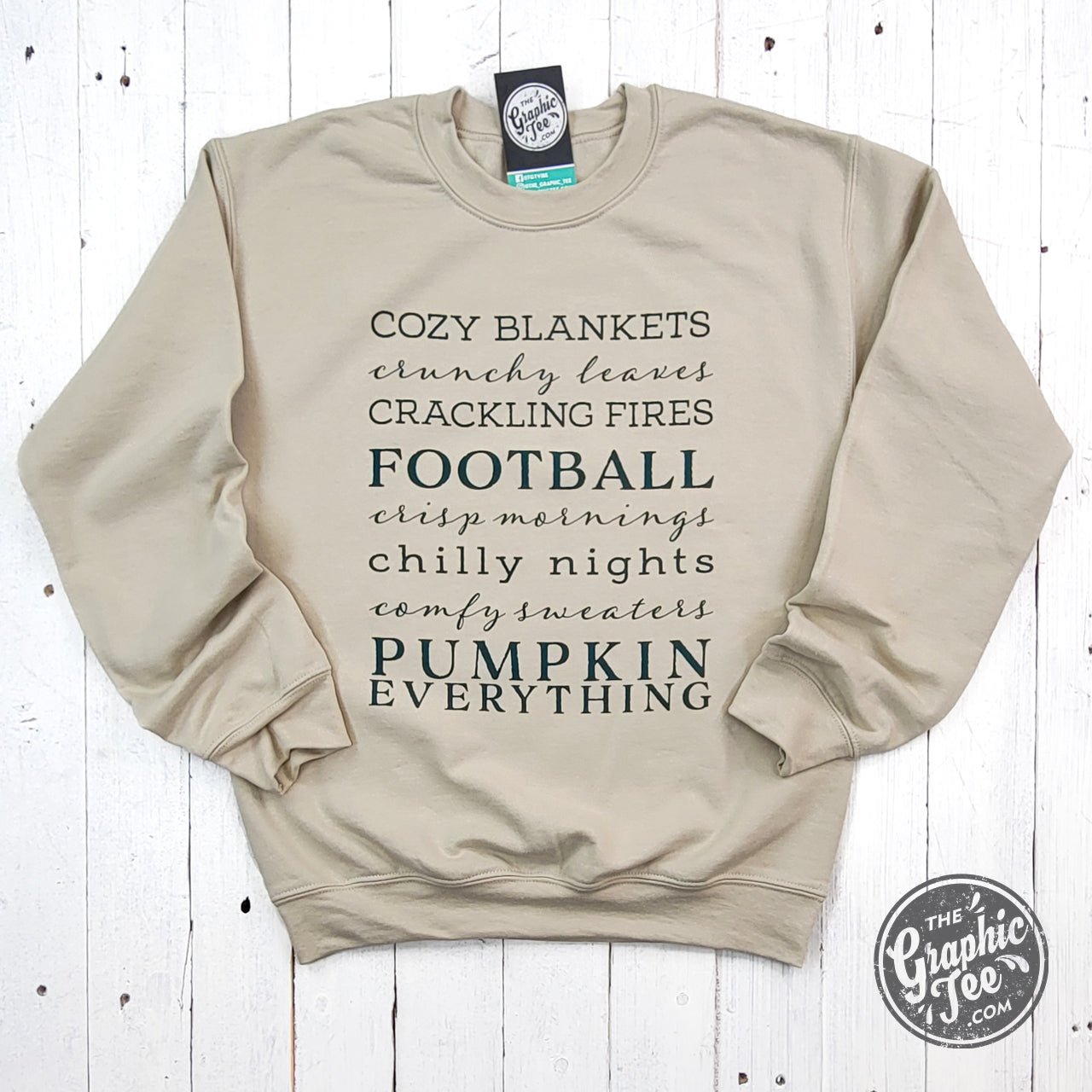 Autumn Words Cozy Sand Crewneck Sweatshirt - The Graphic Tee