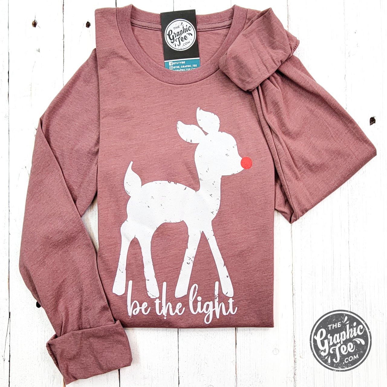 Be The Light Heather Mauve Long Sleeve Tee - The Graphic Tee