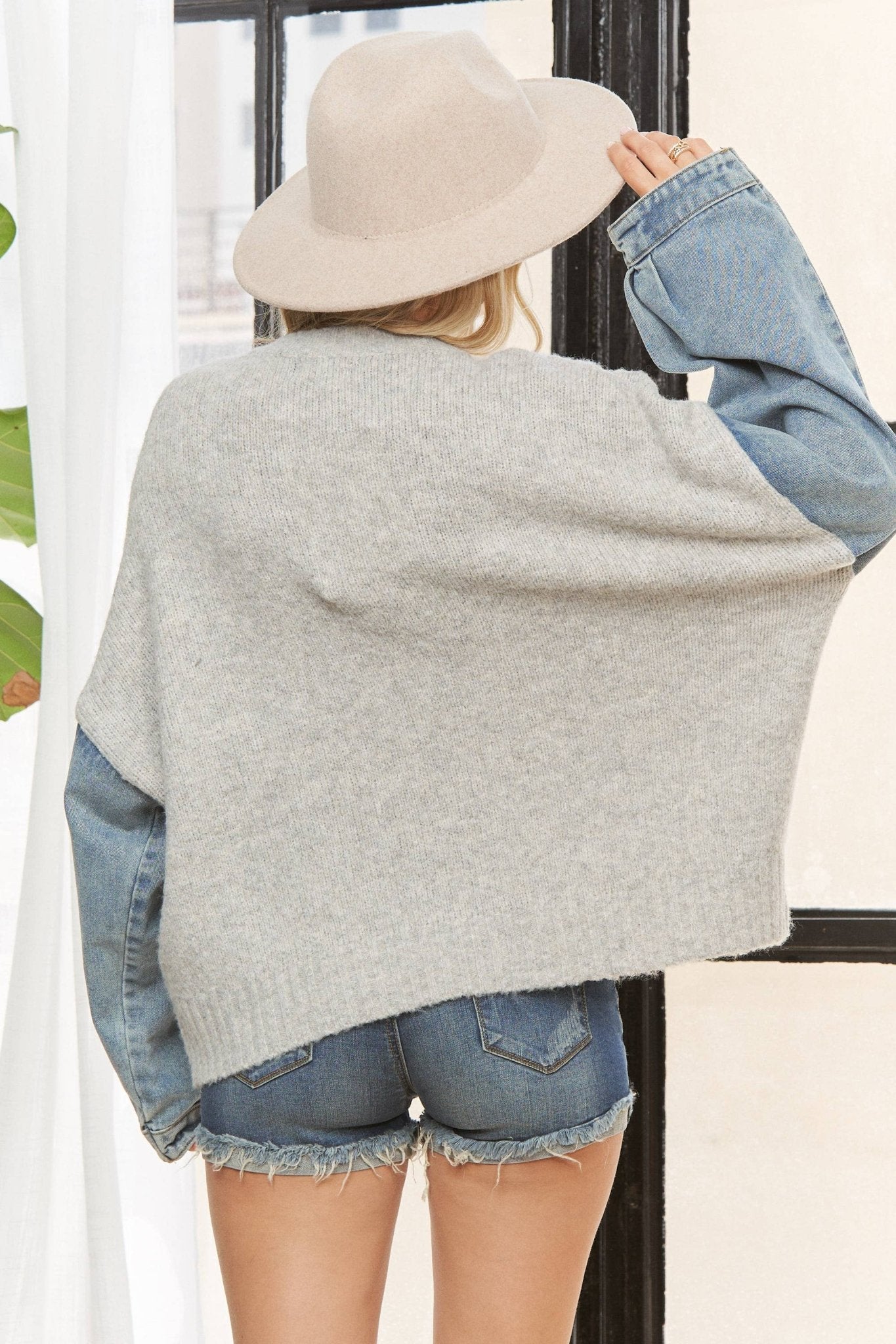 Bella Ivory Knit Sweater with Denim Sleeves - The Graphic Tee