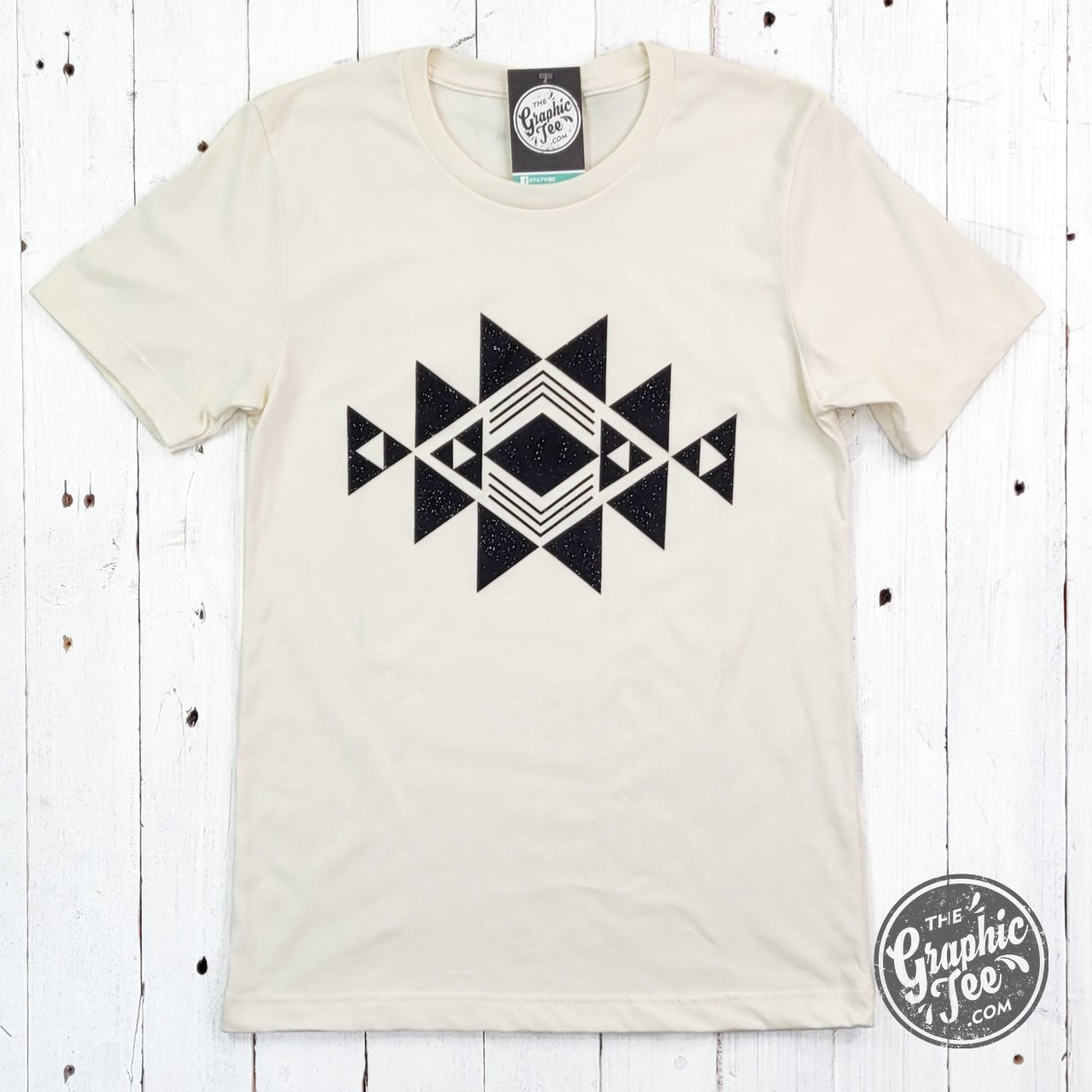 Black Quilt Pattern Heather Natural Short Sleeve Tee - The Graphic Tee