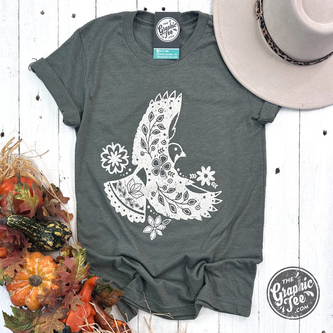 Boho Bird Heather Military Green Short Sleeve Tee - The Graphic Tee