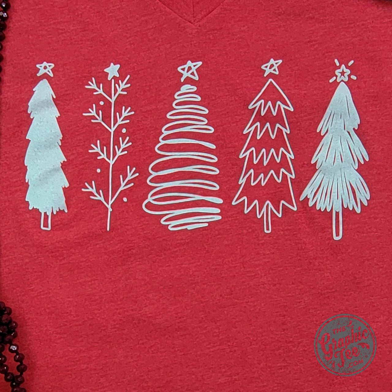 Boho Christmas Trees Heather Red V Neck Short Sleeve Tee - The Graphic Tee