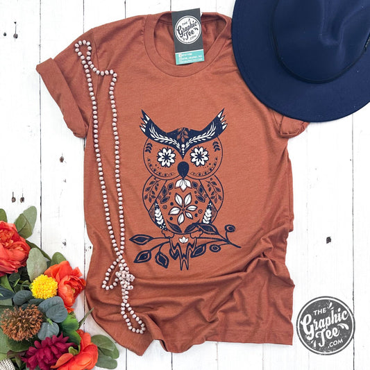 Boho Owl Heather Autumn Short Sleeve Tee - The Graphic Tee