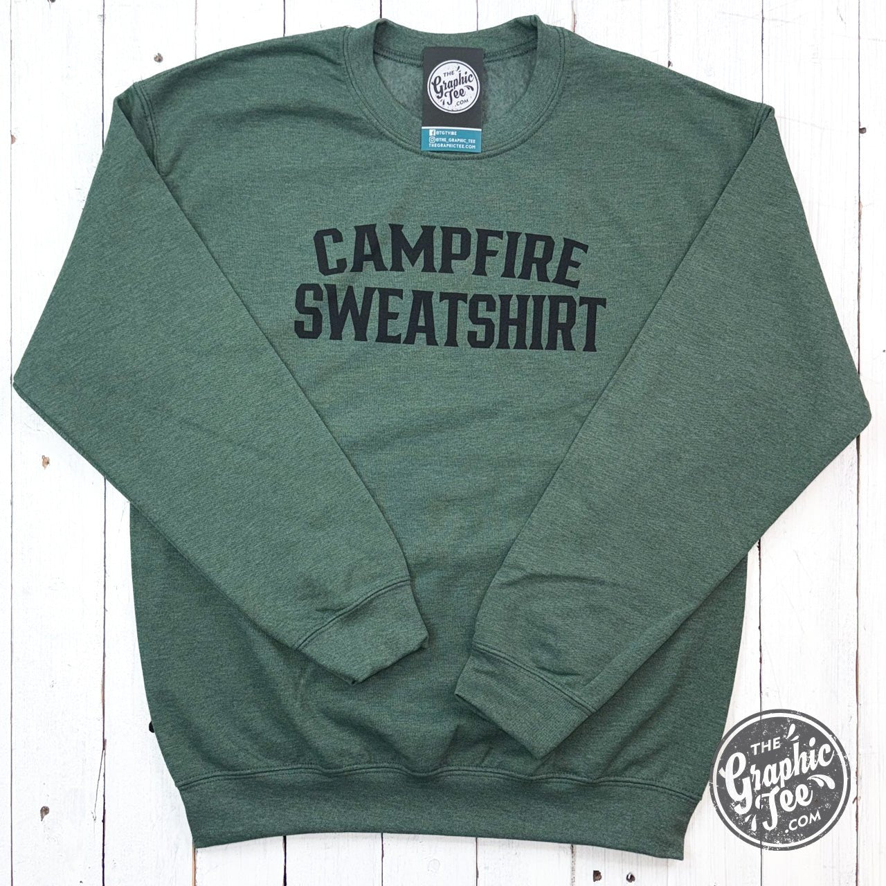 Campfire Sweatshirt Heather Sport Dark Green Crewneck Sweatshirt - The Graphic Tee