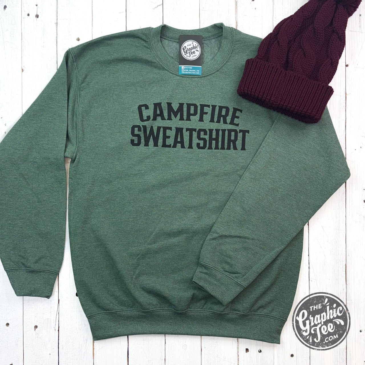 Campfire Sweatshirt Heather Sport Dark Green Crewneck Sweatshirt - The Graphic Tee