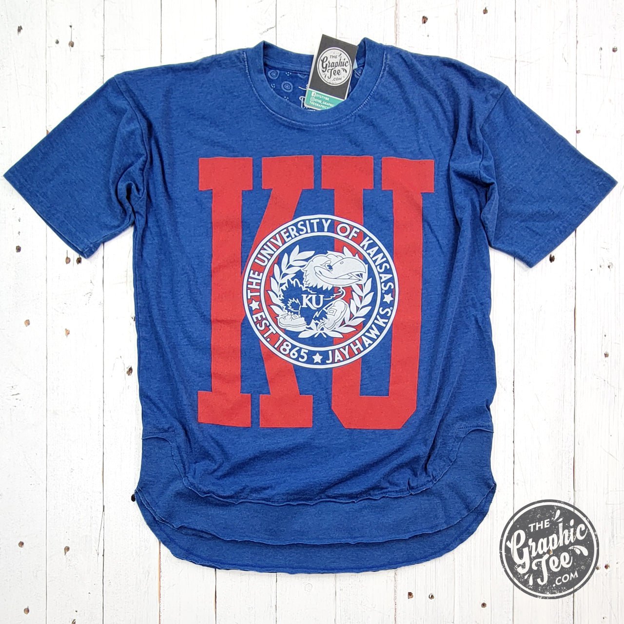 Carlin Kansas University Short Sleeve Crew Neck Oversized Rounded Bottom Vintage Top - The Graphic Tee