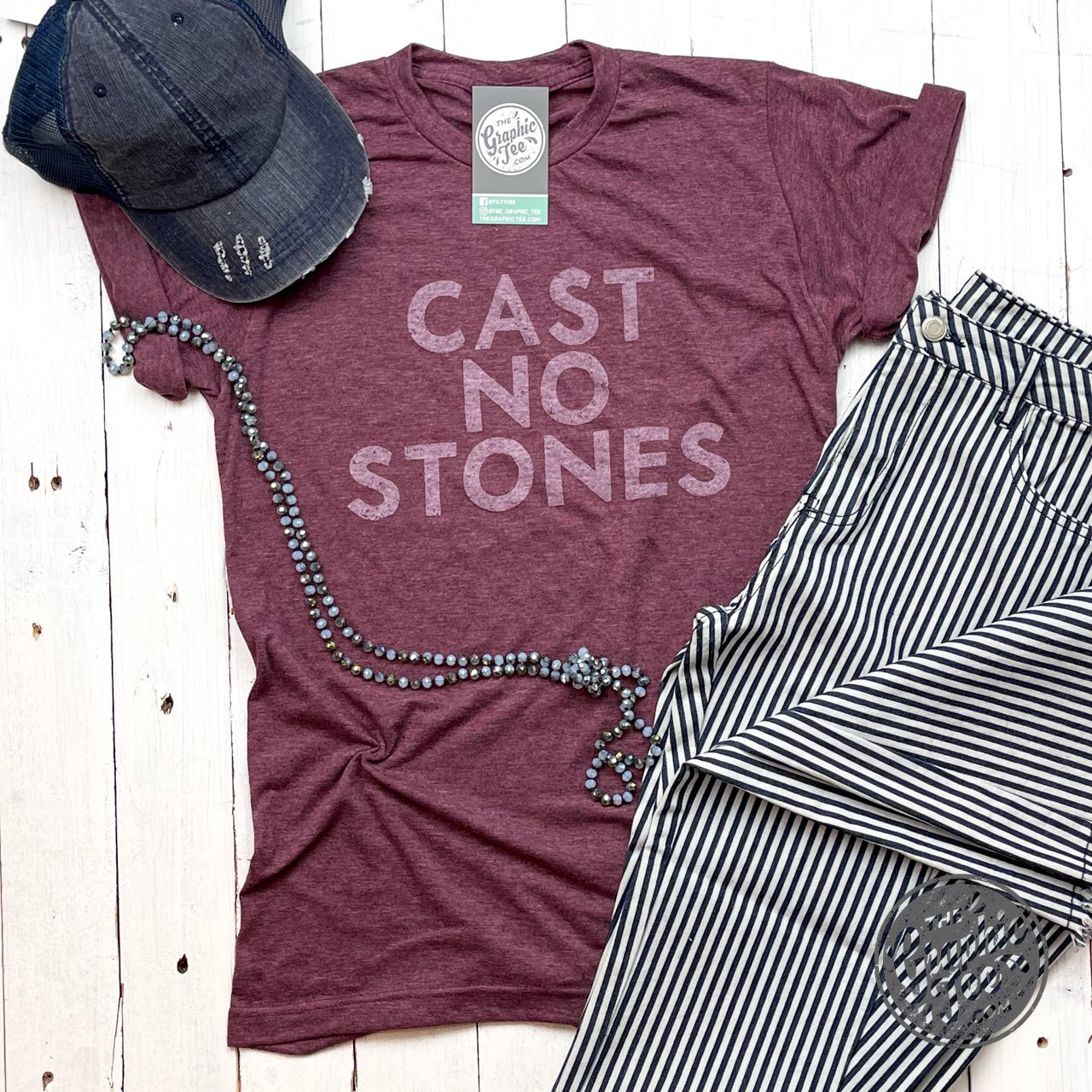 Cast No Stones - Heather Burgundy Short Sleeve Tee - The Graphic Tee