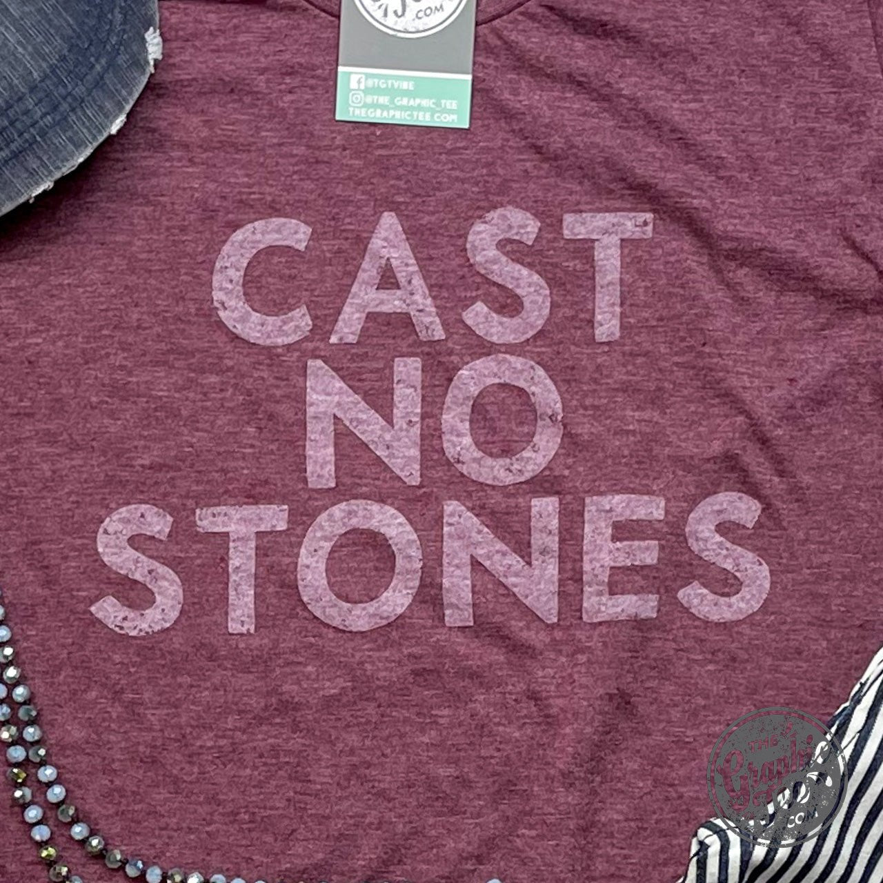 Cast No Stones - Heather Burgundy Short Sleeve Tee - The Graphic Tee