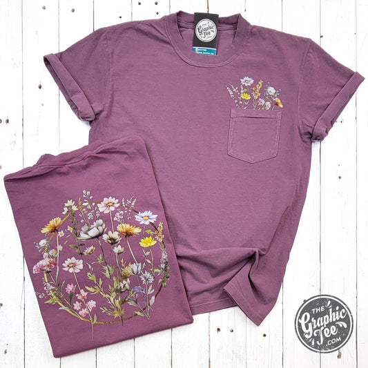 Everlasting Wildflower Berry Comfort Colors Pocket Short Sleeve Tee - The Graphic Tee