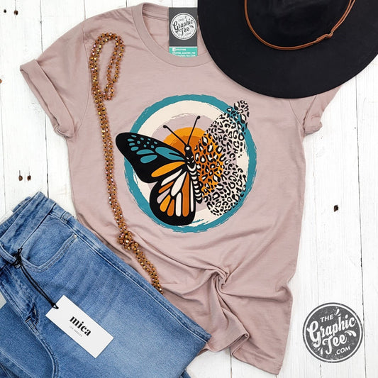 Fall Butterfly Heather Pink Gravel Short Sleeve Tee - The Graphic Tee