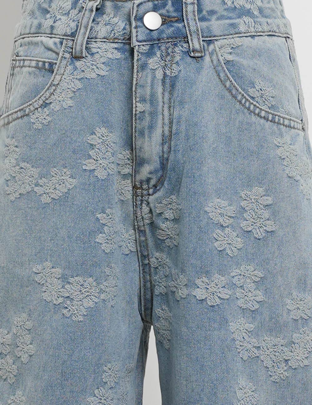 Floral Wide Leg Denim Jeans - The Graphic Tee