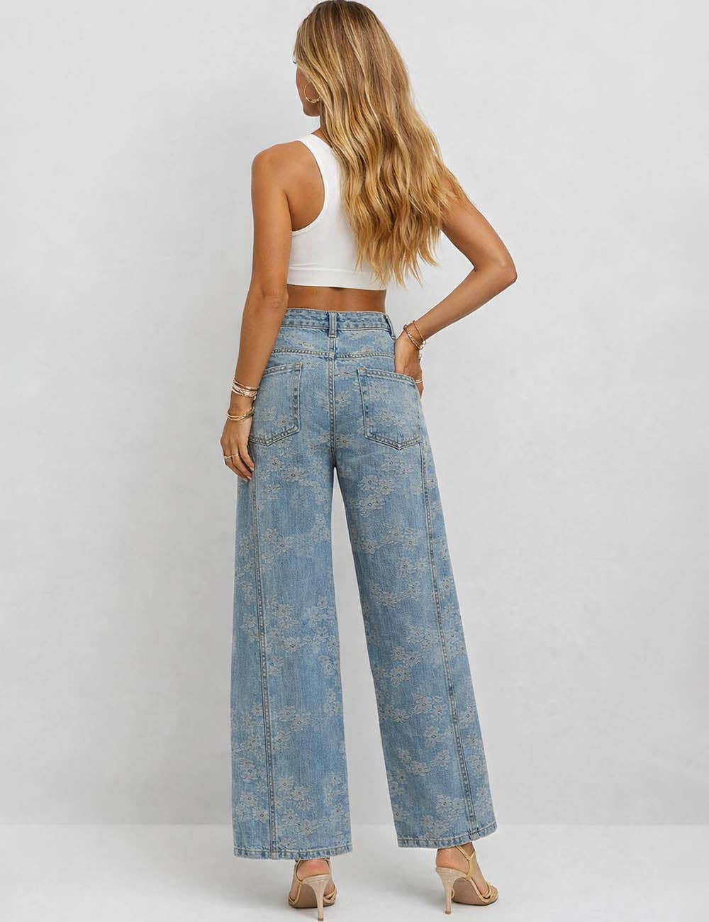 Floral Wide Leg Denim Jeans - The Graphic Tee
