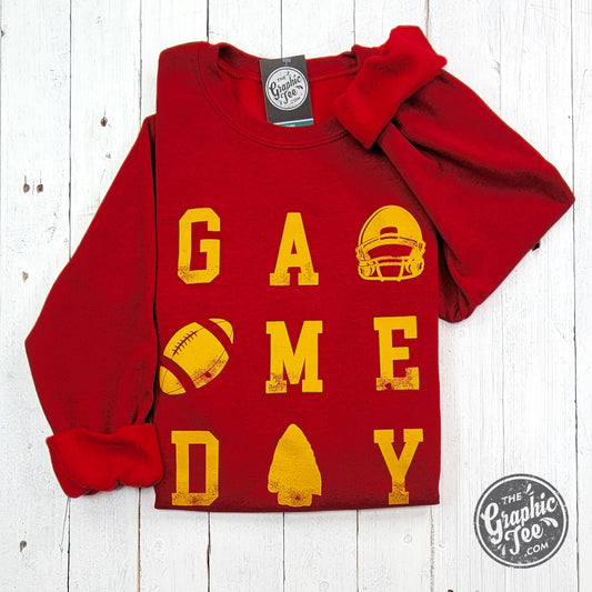 GAME DAY KC Red and Gold Crewneck Sweatshirt - The Graphic Tee