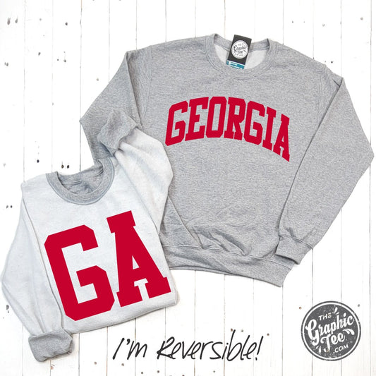 Georgia Reversible Sport Grey Crewneck Sweatshirt - The Graphic Tee