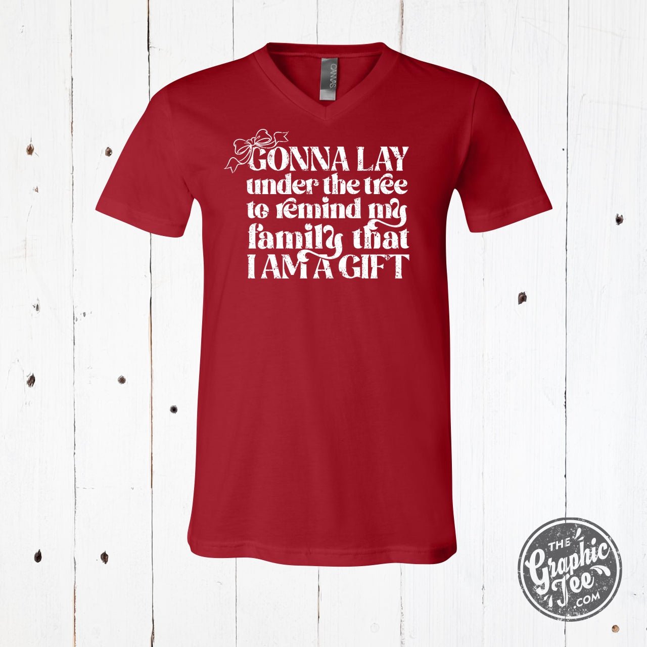 Gonna Lay Under The Tree V NECK Unisex Canvas Red Graphic Tee - The Graphic Tee