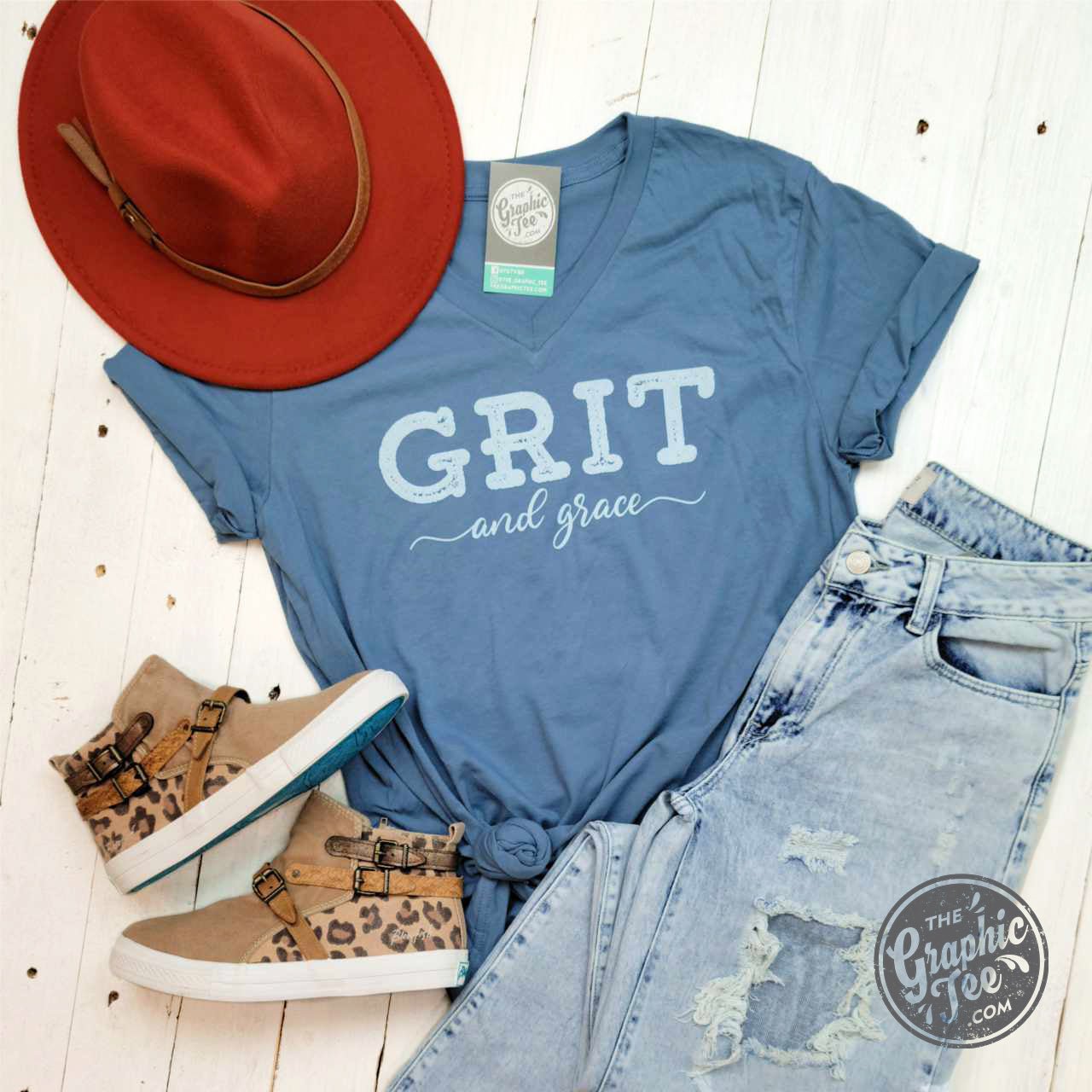 Grit And Grace V - Neck Tee - The Graphic Tee