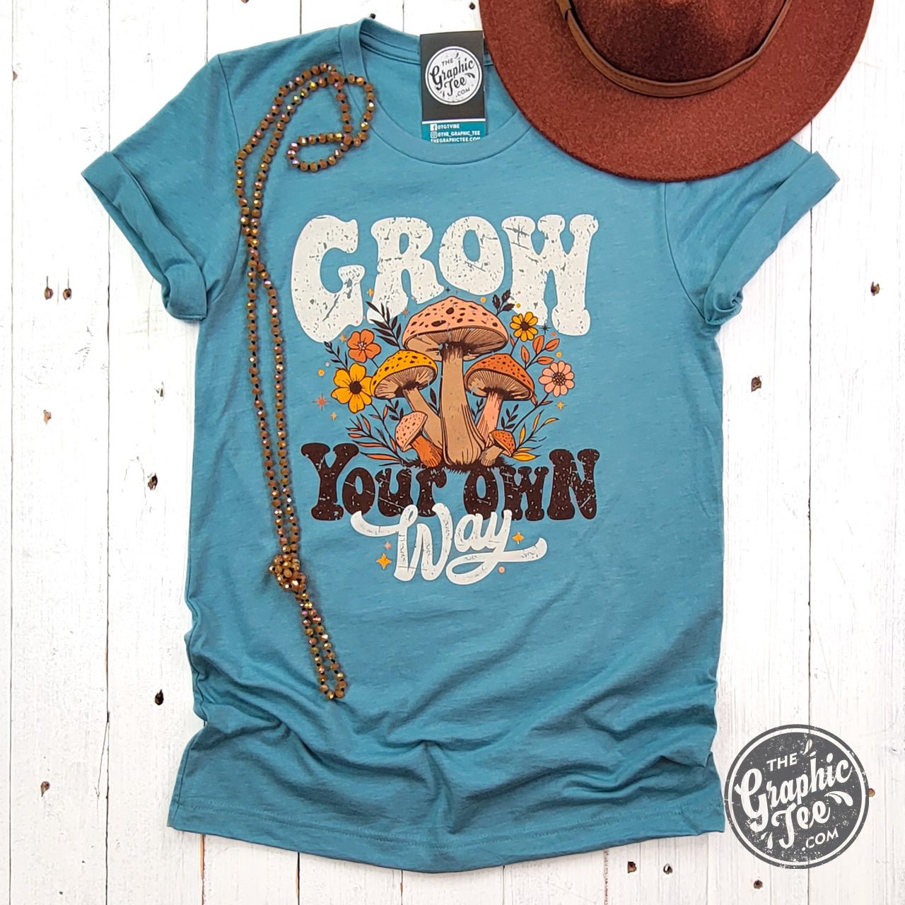 Grow Your Own Way Heather Blue Lagoon Short Sleeve Tee - The Graphic Tee