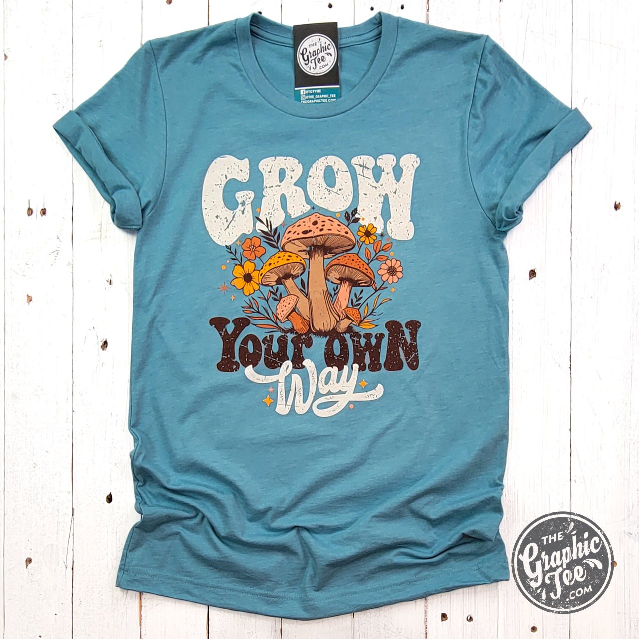 Grow Your Own Way Heather Blue Lagoon Short Sleeve Tee - The Graphic Tee