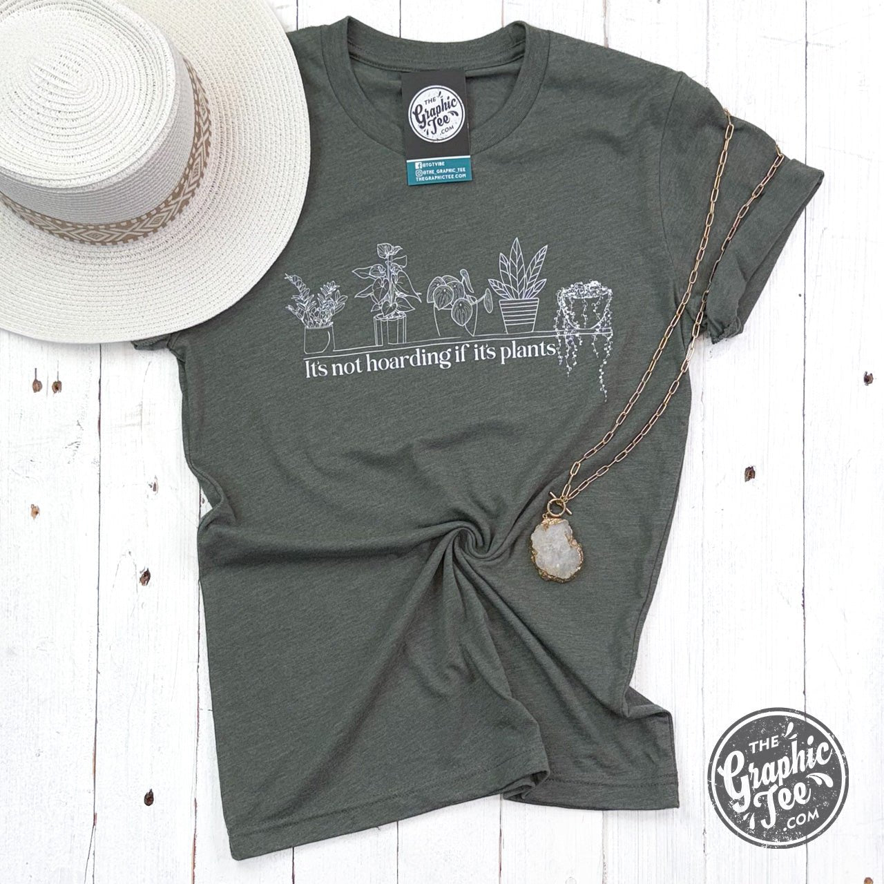 It's Not Hoarding if it's Plants Heather Military Green Short Sleeve Tee - The Graphic Tee