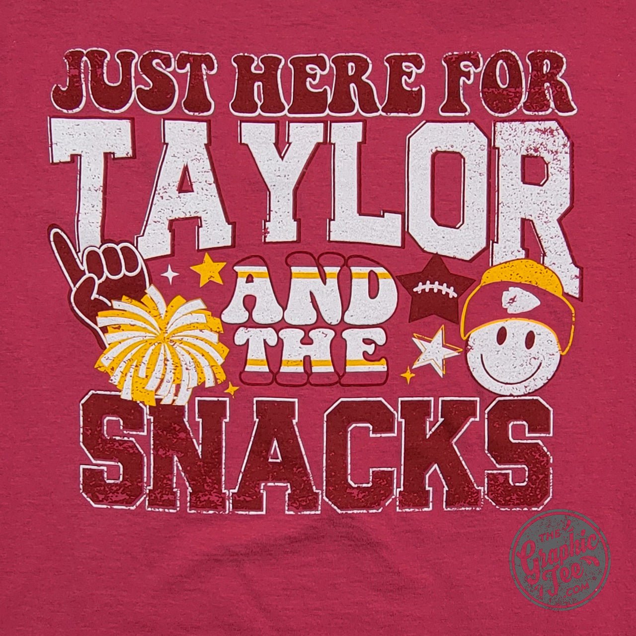 Just Here For Taylor and the Snacks Crimson Fall Comfort Wash Short Sleeve Tee - The Graphic Tee