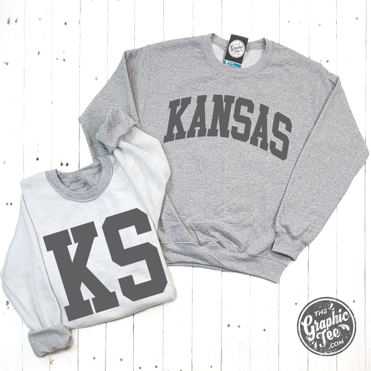 Kansas Charcoal Print Reversible Sport Grey Crewneck Sweatshirt - The Graphic Tee