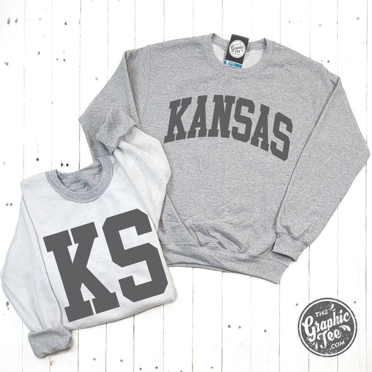 Kansas Charcoal Print Reversible Sport Grey Crewneck Sweatshirt - The Graphic Tee