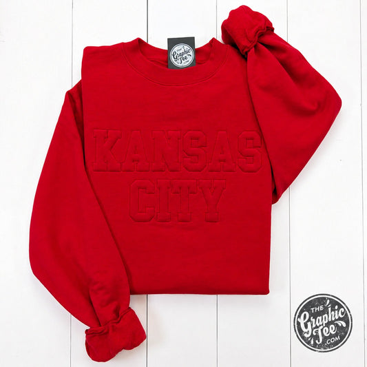 Kansas City 3D Champion® Scarlet Crewneck Sweatshirt - The Graphic Tee