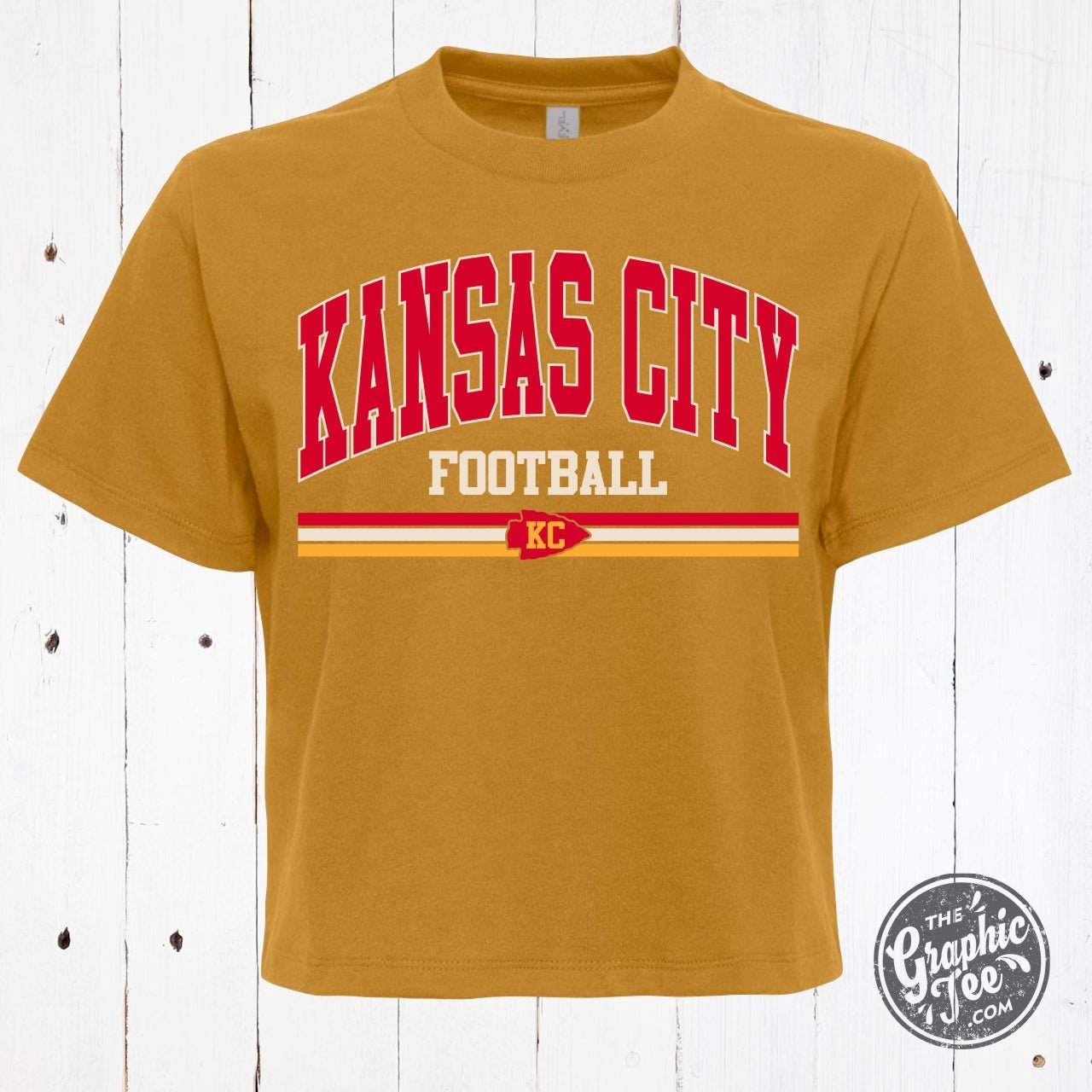 Kansas City Football Antique Gold Ladies Waist Length Tee - The Graphic Tee