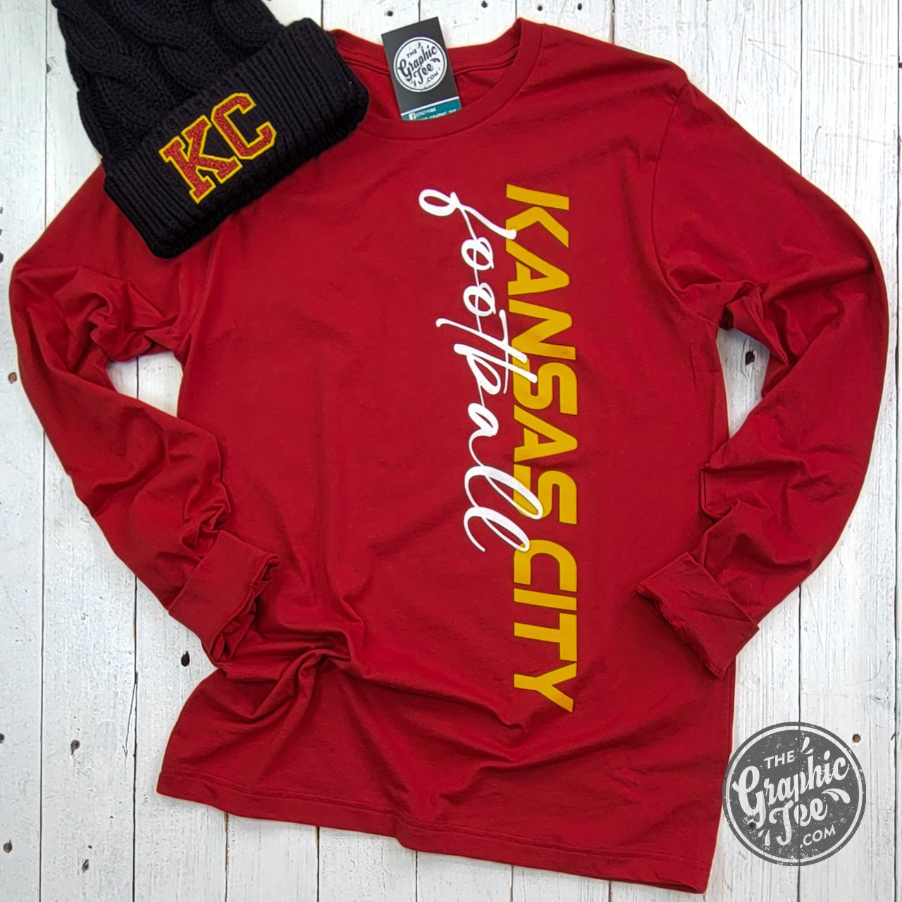 Kansas City Football Side Print Long Sleeve Tee - The Graphic Tee