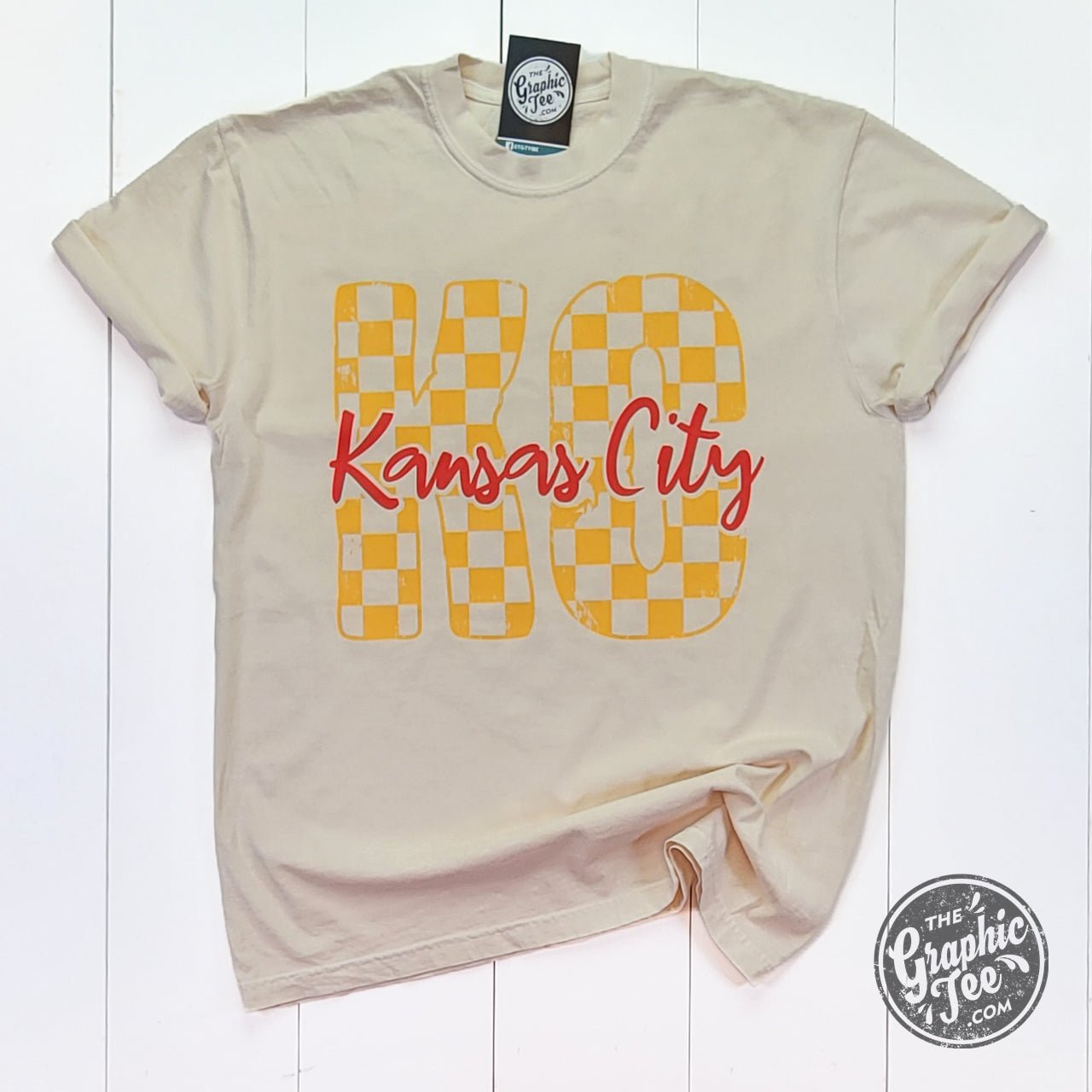 Kansas City Gold Checkerboard Pattern Pigment Dyed Tee - The Graphic Tee