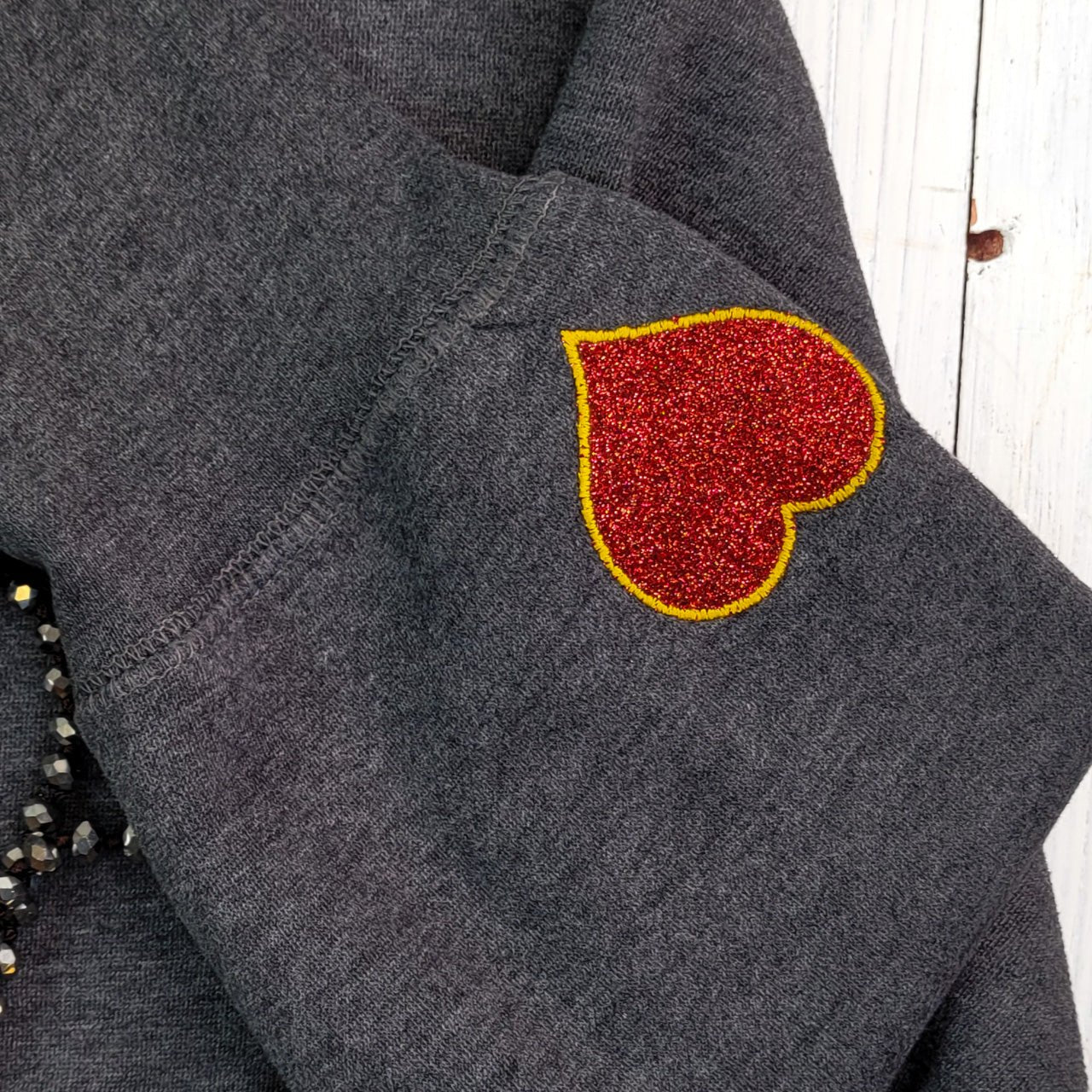 Kansas City Red & Gold Glitter Tackle Twill Ladies Drop Shoulder Sweatshirt - The Graphic Tee