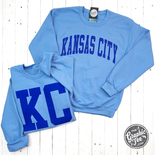 Kansas City Reversible Carolina Blue Crewneck Sweatshirt - The Graphic Tee