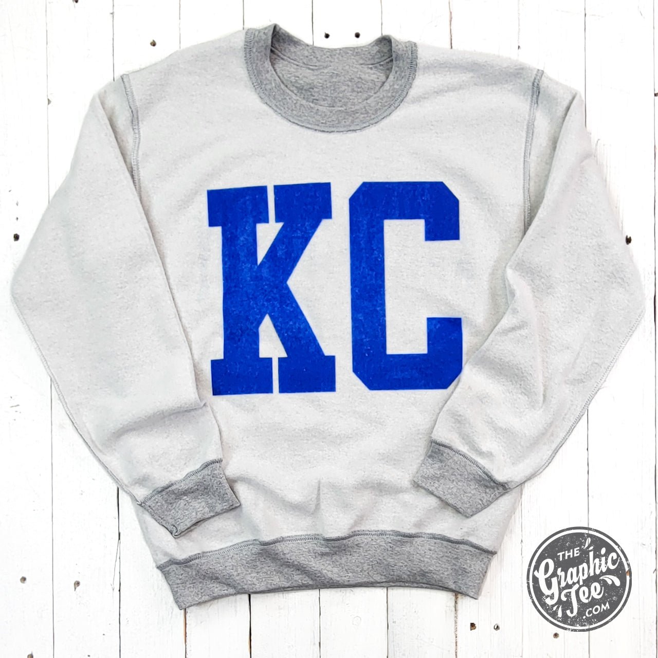 Kansas City Royal Blue Ink Reversible Sport Grey Crewneck Sweatshirt - The Graphic Tee