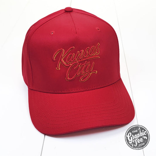 Kansas City Script 3D Embroidered Red Cap - The Graphic Tee