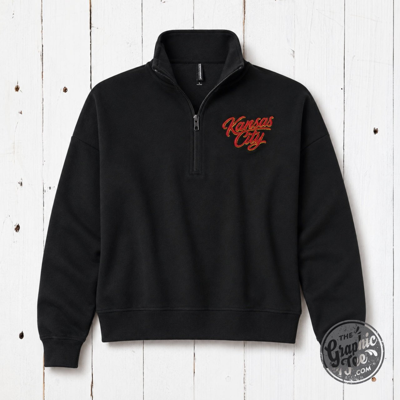 Kansas City Script 3D Embroidered Women’s Quarter-Zip Pullover - The Graphic Tee
