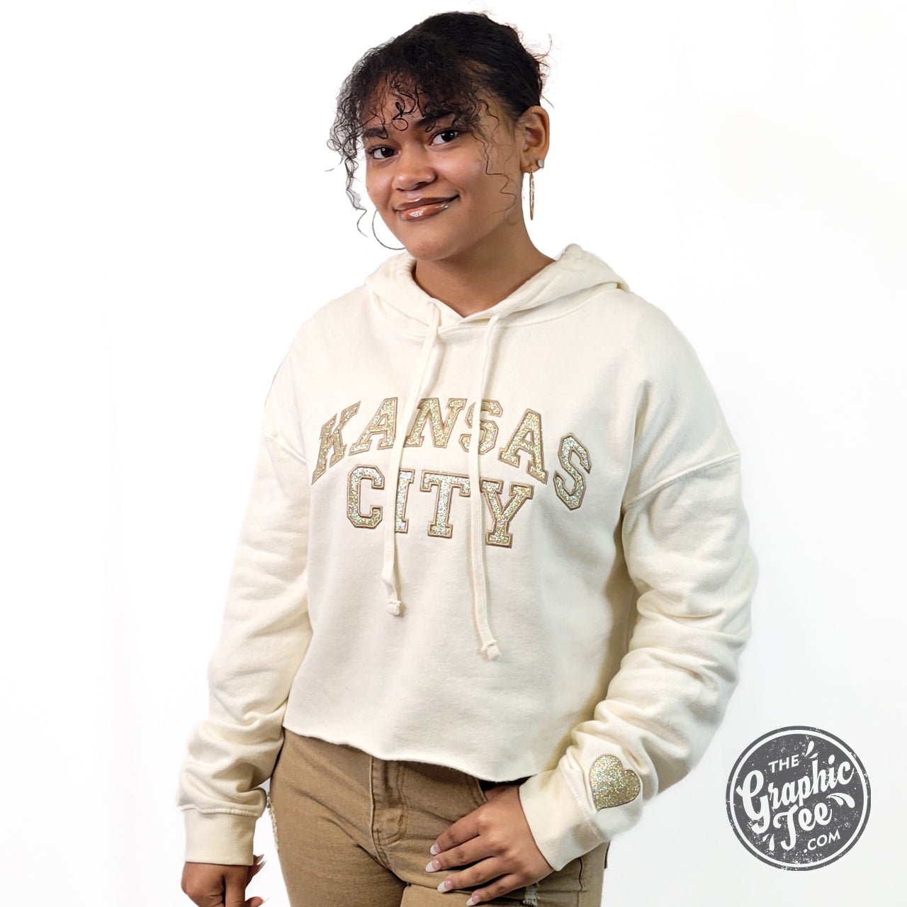 Kansas City Vintage Gold Glitter Tackle Twill Crop Hoodie - The Graphic Tee