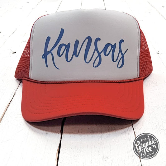 Kansas Red and White Foam Trucker Cap - The Graphic Tee