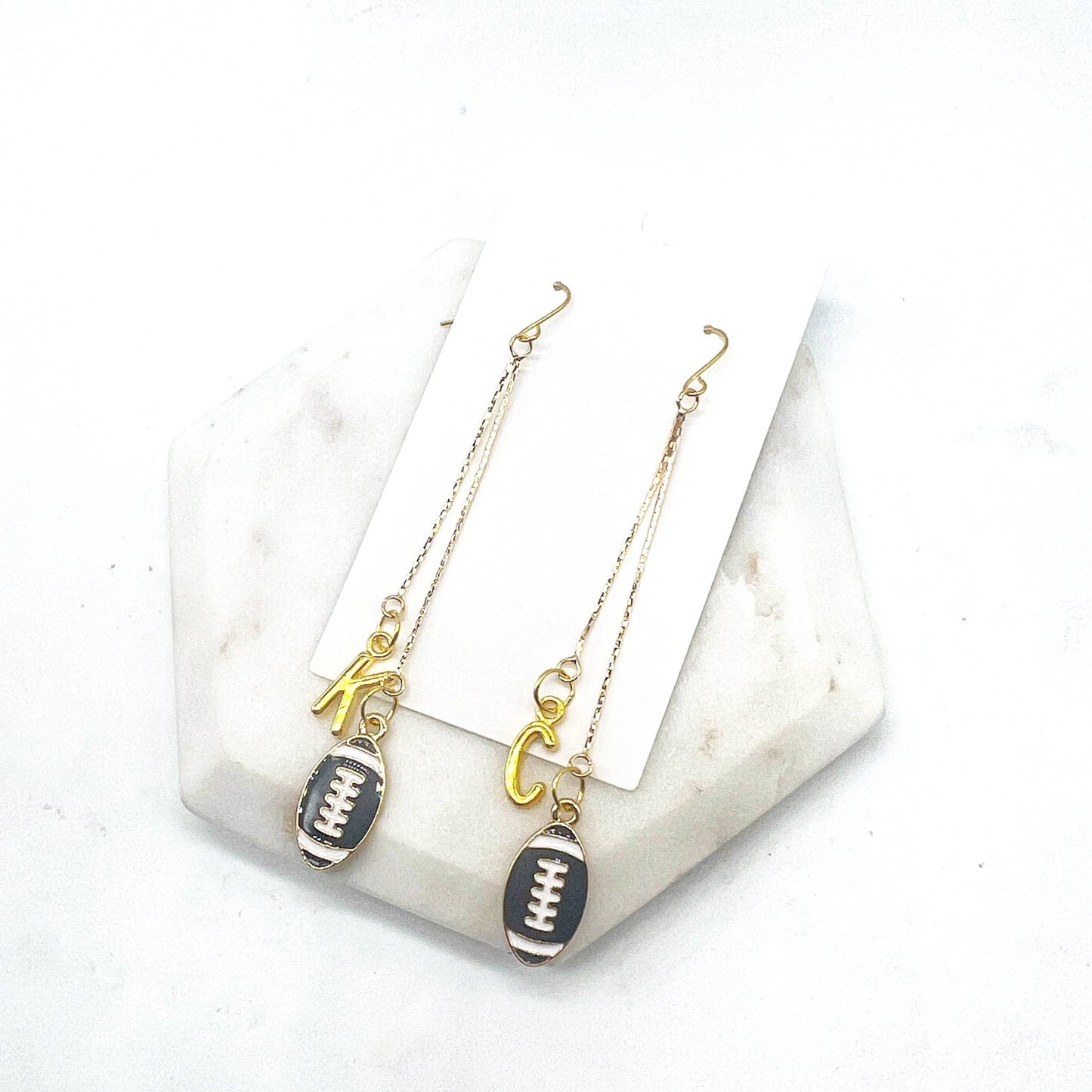 KC Kansas City Gold Football Chain Dangle Earrings - The Graphic Tee