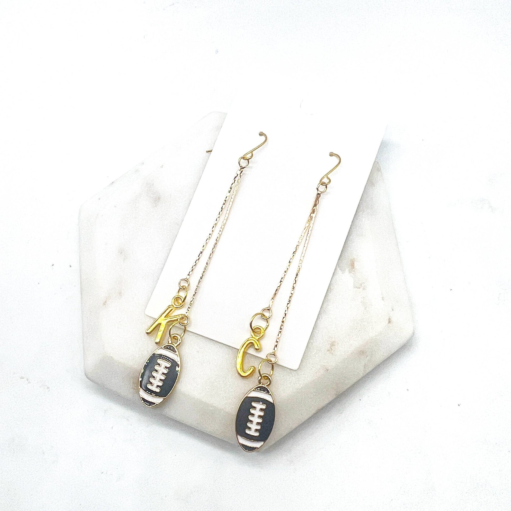 KC Kansas City Gold Football Chain Dangle Earrings - The Graphic Tee