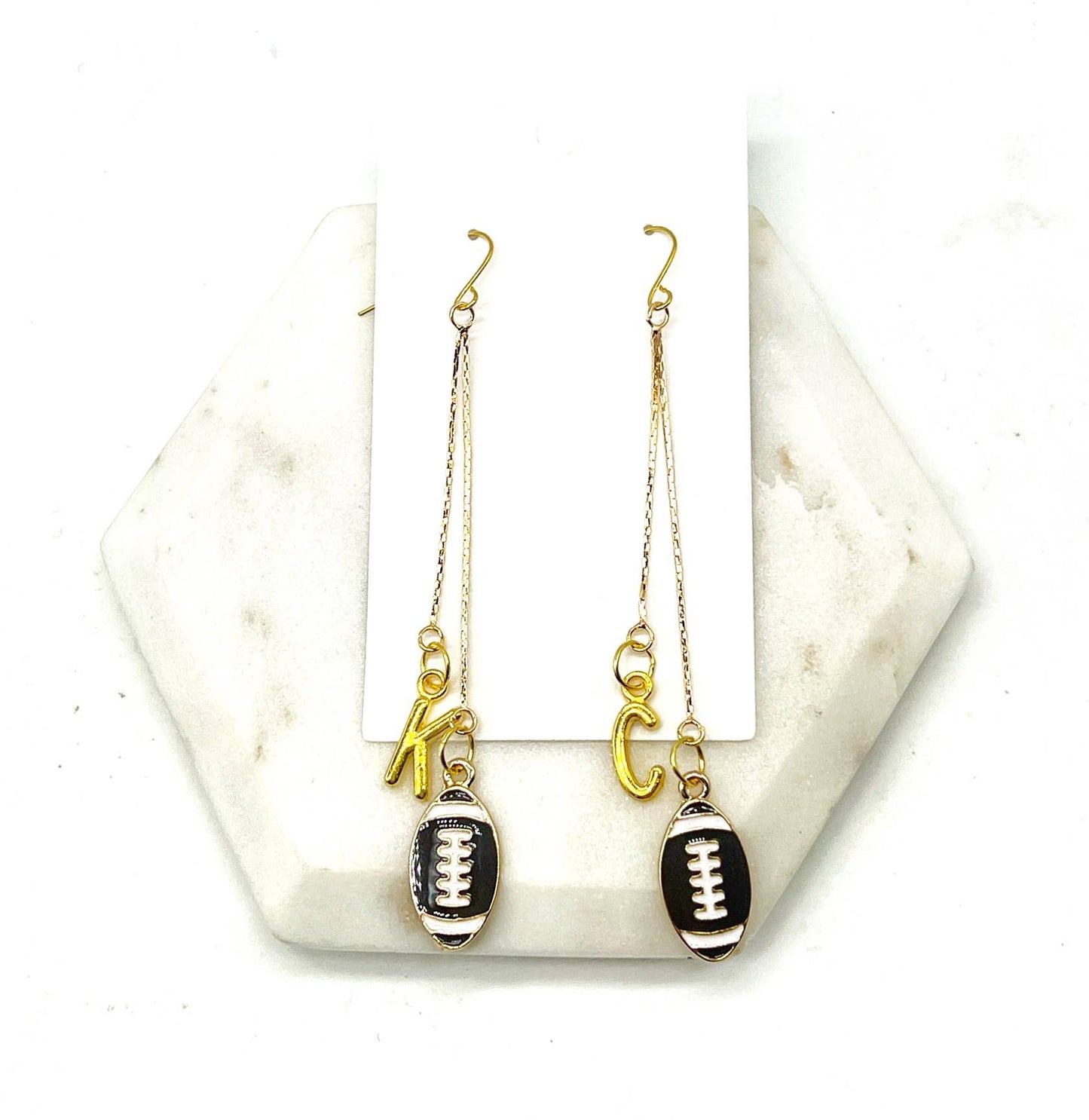 KC Kansas City Gold Football Chain Dangle Earrings - The Graphic Tee