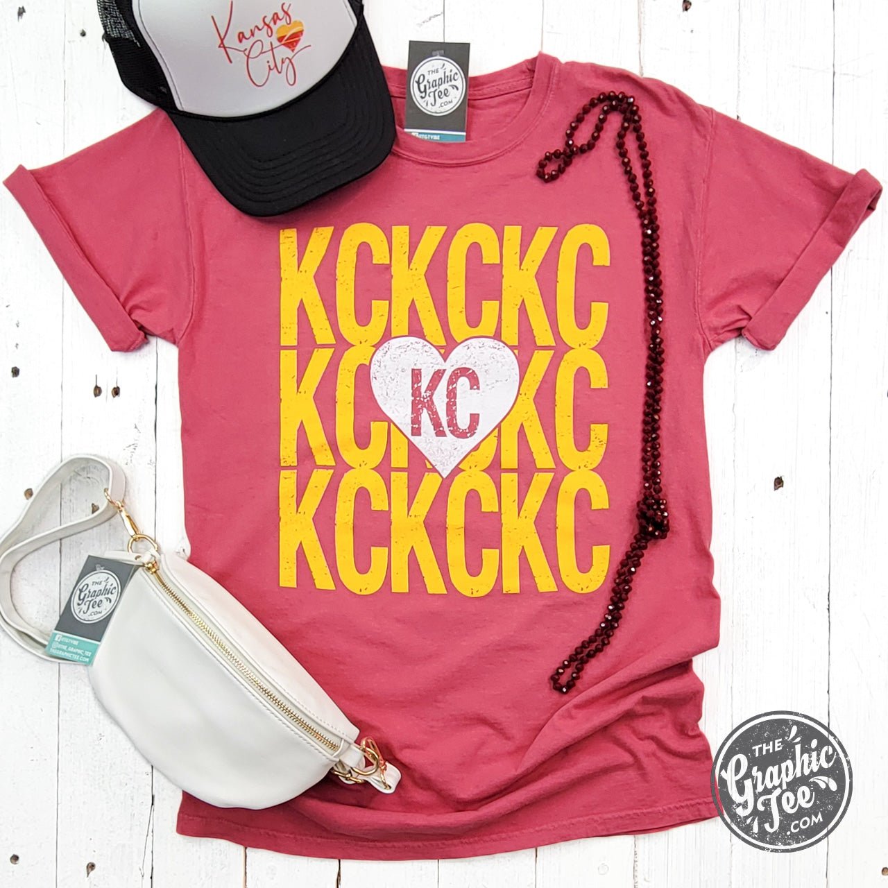 KC KC KC Heart Crimson Comfort Wash Short Sleeve Crew Neck Tee - The Graphic Tee