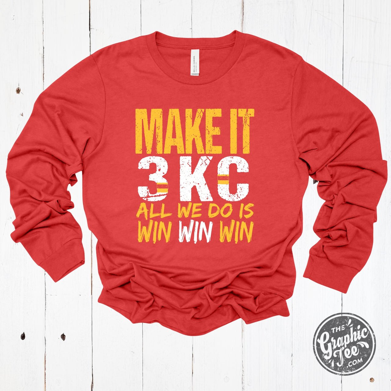 KC Make It 3 All We Do Is Win Win Win Heather Red Long Sleeve Tee - The Graphic Tee